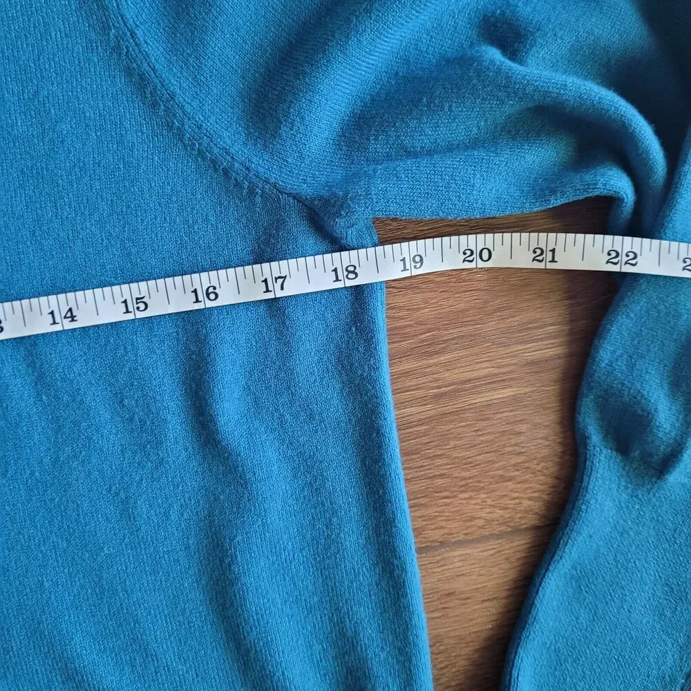Loft Sweater Medium Teal Puff Sleeve Solid Round Neck Long Sleeve Soft 593282 - Picture 13 of 16
